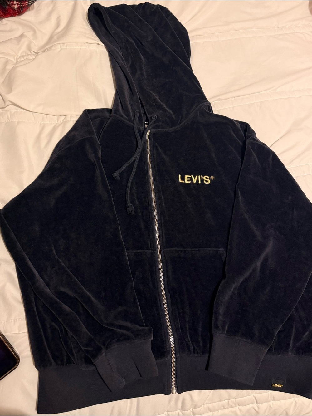 Levi's Black Velour Zip Hoodie with Gold Logo
